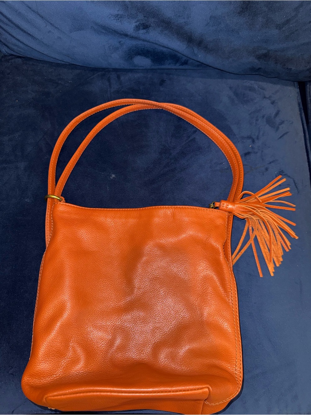 HOBO Orange Leather Shoulder Bag/Backpack with Tassel Accent